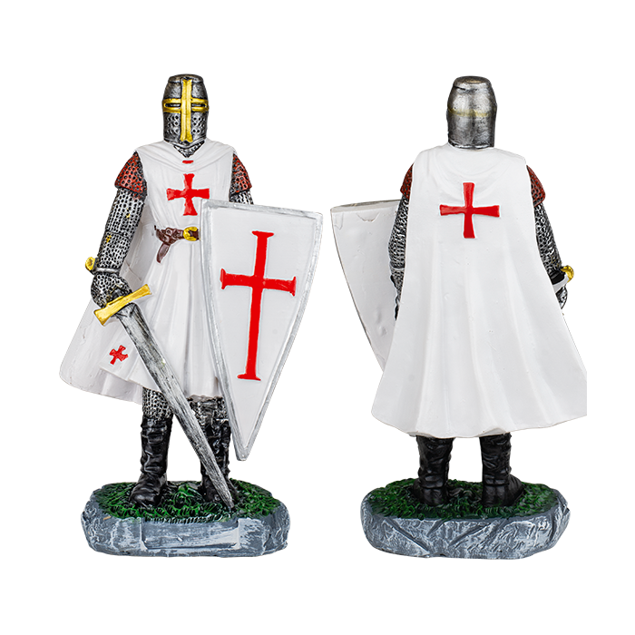 Figura Cavalieri Templari in resina con scudo e spada, 30cm - 1
