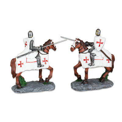 Figura Cavalieri Templari in resina con lancia, 20cm - 1