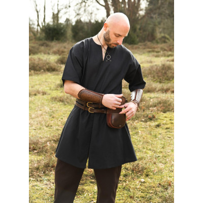 Tunique médiévale en jaspe, manches courtes, noir - 2