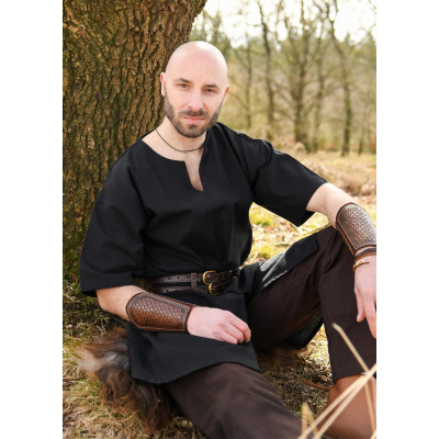 Tunique médiévale en jaspe, manches courtes, noir - 4