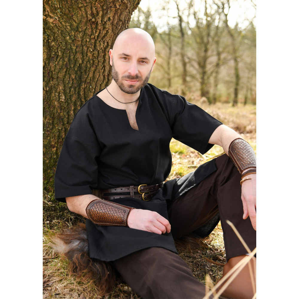 Tunique médiévale en jaspe, manches courtes, noir - 4