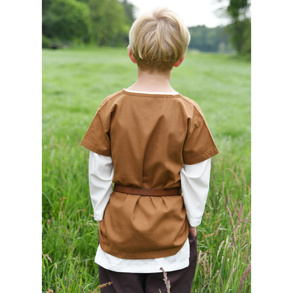 Tunique médiévale Linus pour enfant, manches courtes, beige marron ...