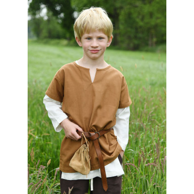 Tunique médiévale Linus pour enfant, manches courtes, beige marron ...