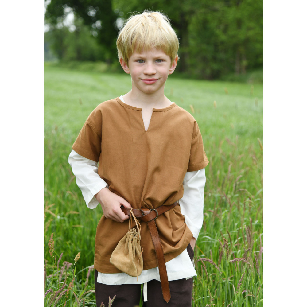 Tunique médiévale Linus pour enfant, manches courtes, beige marron ...