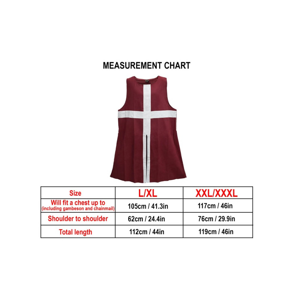 Medieval cotton canvas tabard with cross   Size Cms breast contour....