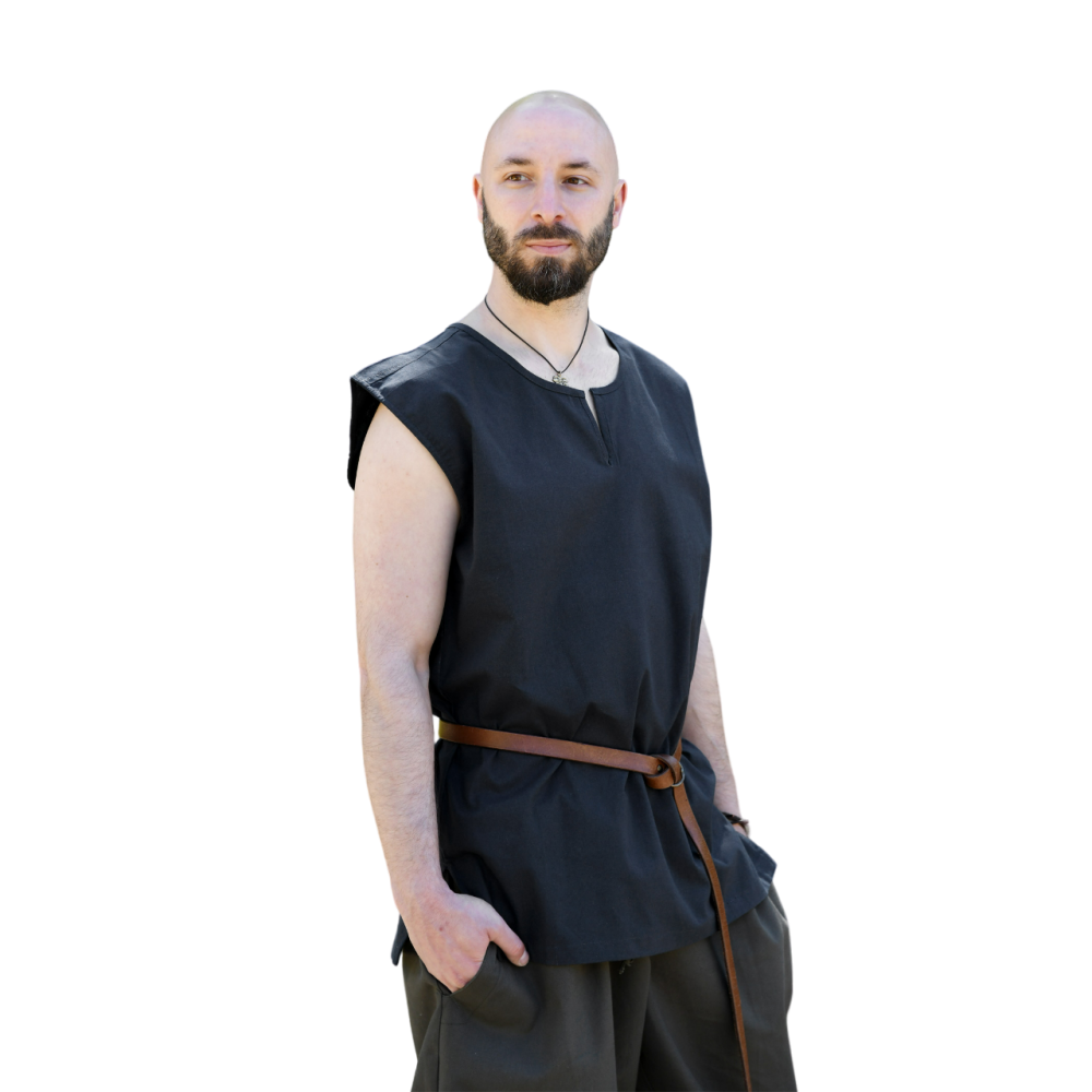 Túnica Medieval Básica Clement, sem mangas, azul escuro InícioInício