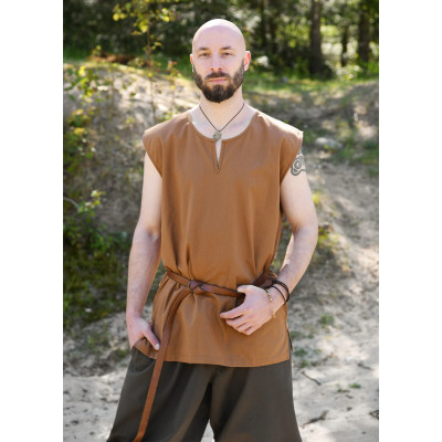 Túnica medieval Clement Basic, sin mangas, beige marrón Inicio