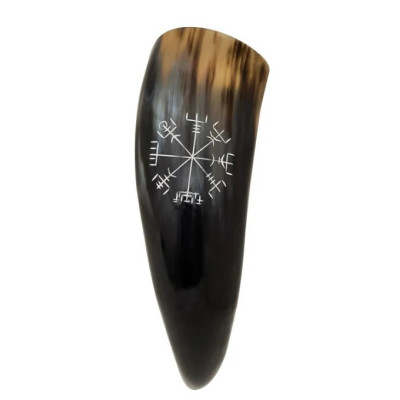 Corne Viking Vegvisir sculptée à la main pour boire Commencement