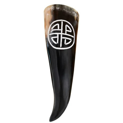 Hand carved valknut Viking horn for drinking *Please note that spec...