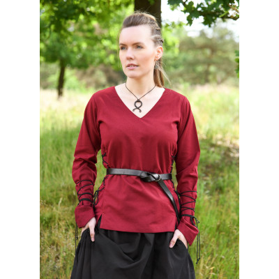 Aila Medieval Blouse with Cording, red wine