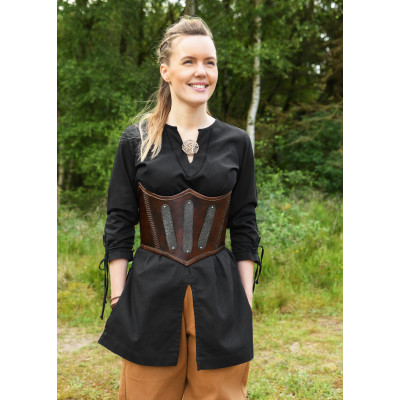 Armadura de cuero con detalles metálicos debajo del busto, marrón I...