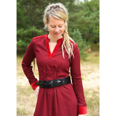 Vestido Medieval Meira com Detalhes em Veludo, vinho tinto InícioIn...