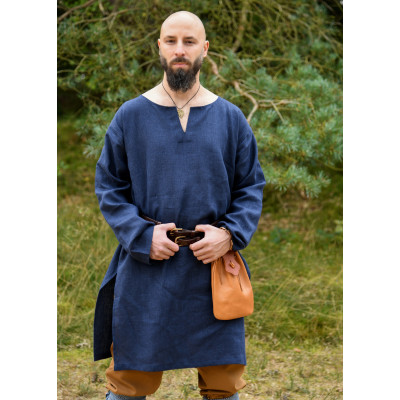 Tunica medievale in lino, blu scuro Inizio
