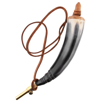 Chifre de pó com válvula de fechamento de latão e pulseira de couro...