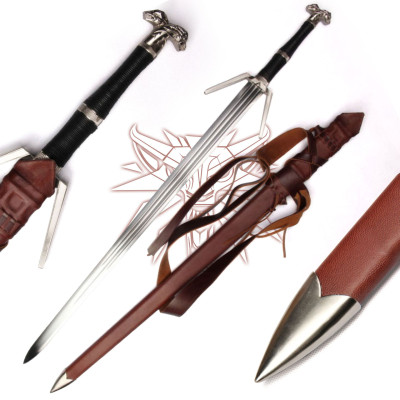 Épée en argent Witcher forgée à la main avec ceinture et fourreau -...