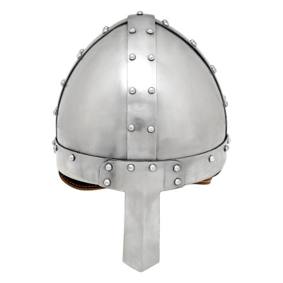 Casque médiéval normand en acier nasal avec doublure en cuir calibr...