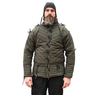 Padded doublet with tips, dark olive green - black   Größe S M L XL...