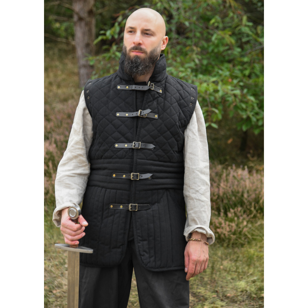 Gambeson lungo con fibbie e maniche staccabili, nero Inizio