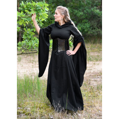 Robe médiévale Isra à manches trompette, noir Commencement
