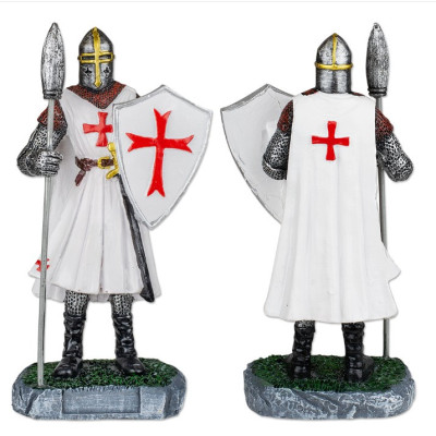 Figurine de chevalier templier en résine avec bouclier et lance, 8c...