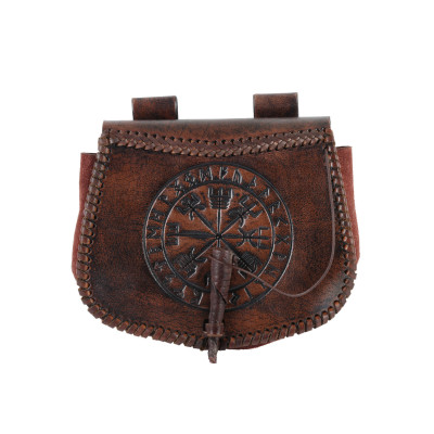 Bolsa de Cinto de Couro com Relevo Vegvísir, Marrom InícioInício