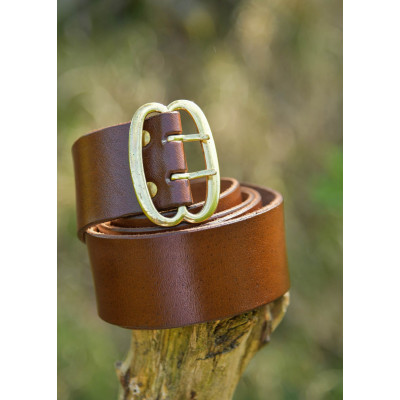 Cintura larga in pelle con fibbia in ottone, marrone, circa 135 cm ...