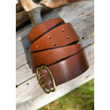 Cinturón ancho de cuero con hebilla de latón, marrón, aprox. 135 cm...