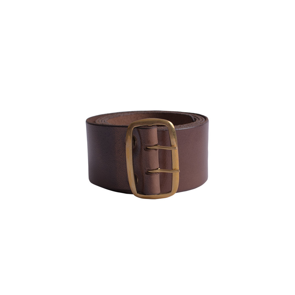 Ceinture en cuir avec boucle en laiton, marron foncé, env. 135 cm C...