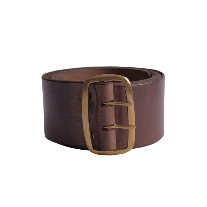 Ceinture en cuir avec boucle en laiton, marron foncé, env. 135 cm C...