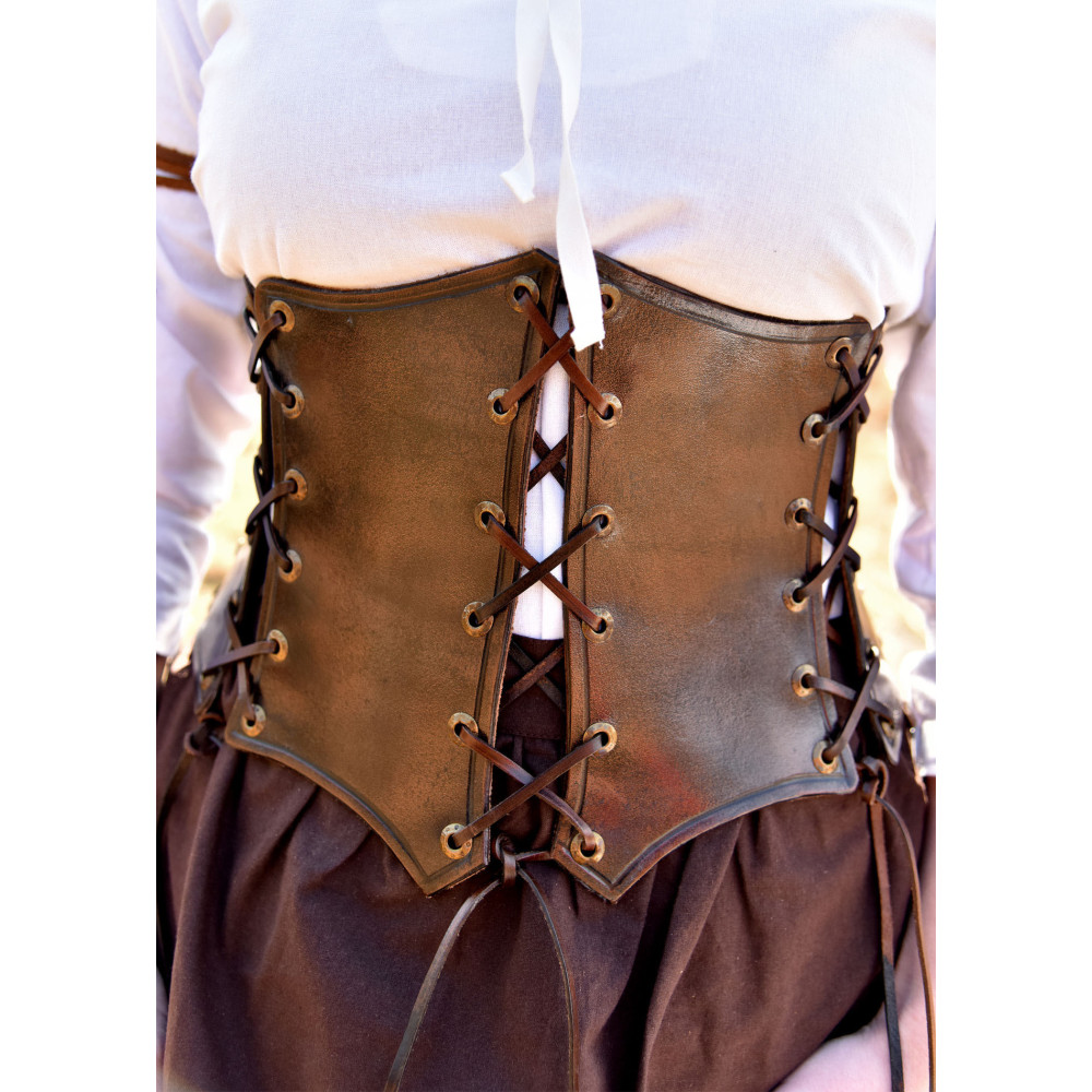 Corpete de pele com atacador, castanho InícioInício