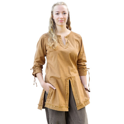 Tunique médiévale Yrsa, aspect usé, marron beige Commencement