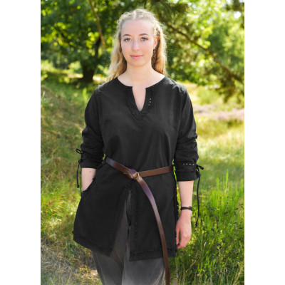 Túnica medieval Yrsa, aspecto usado, negro Inicio