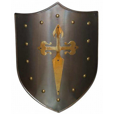 Escudo Medieval Cruz dourada Santiago  - 2