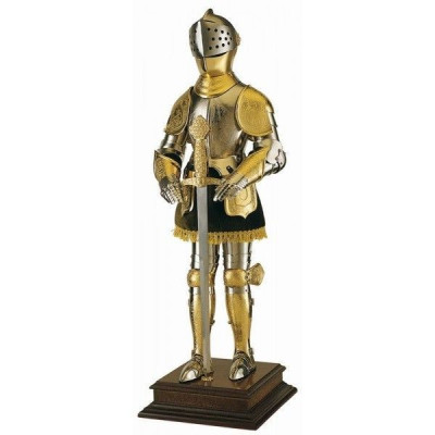 Armadura medieval em miniatura com gravura, banhado a ouro, Marto  - 1